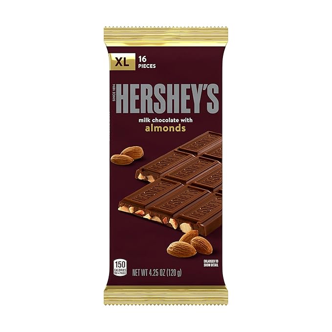 HERSHEY'S Milk Chocolate with Almonds XL Candy Bars 4.25 oz (12 Count 16 Pieces)