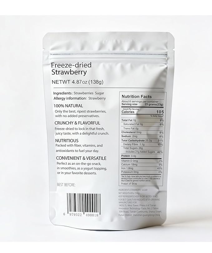Vita Frost Freeze Dried Whole Strawberries (2 Packs of 4.87 oz) Frozen Dry Strawberry Crisps Natural Yummy Dehydrated Strawberry Slices Fruits Snacks Resealable Bag.