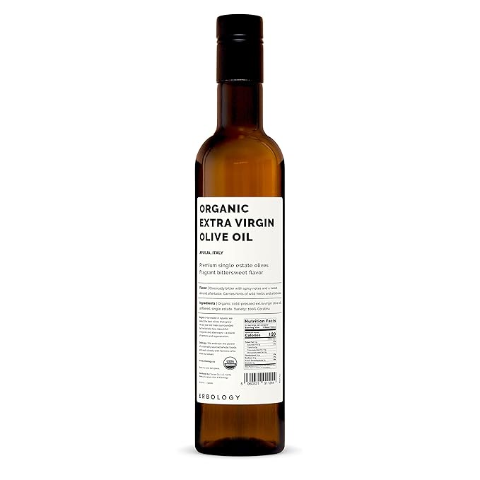 Erbology Organic Extra Virgin Olive Oil 17 fl oz - Early Harvest - 742 mg/kg Polyphenols - 0.15% Free Acidity - 100% Coratina Olives Hand-Picked and Pressed on a Family-Run Single Estate in Apulia It