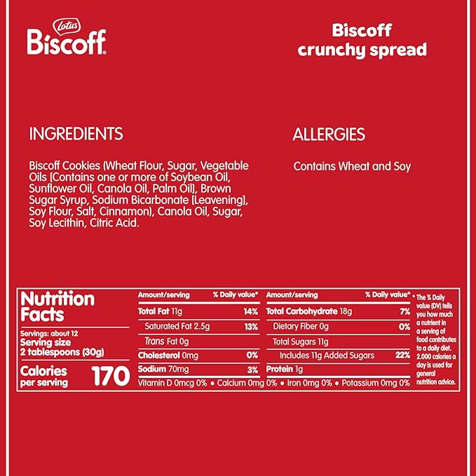 Lotus Biscoff CRUNCHY Cookie Butter Spread non GMO + Vegan 13.4 Oz Jar (Pack of 8)