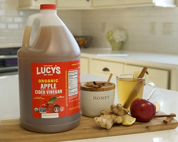 Lucy's Family Owned - GALLON SIZE Organic With the Mother Apple Cider Vinegar Unfiltered Unpasteurized NonGMO and Raw