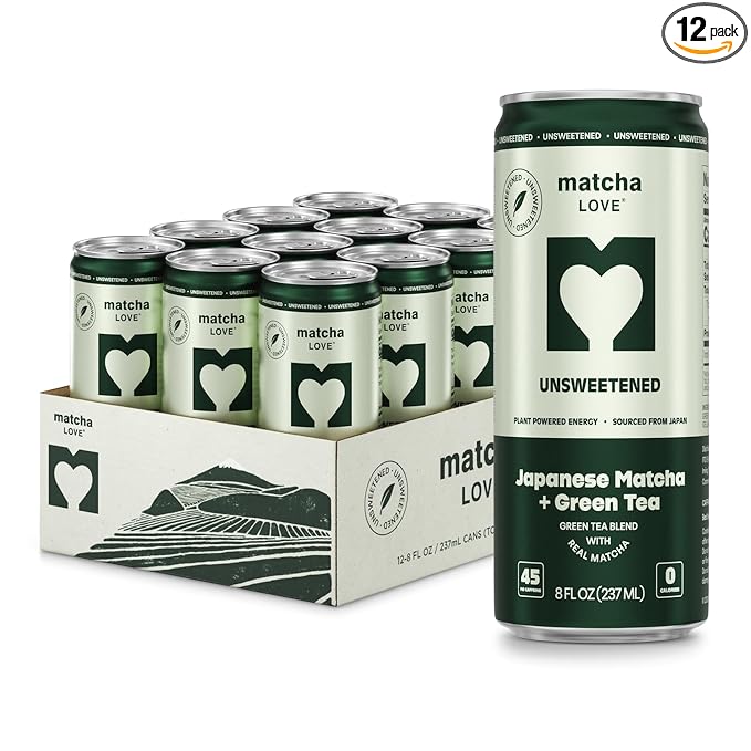 matcha LOVE Matcha + Green Tea Unsweetened 8 Ounce (Pack of 12)