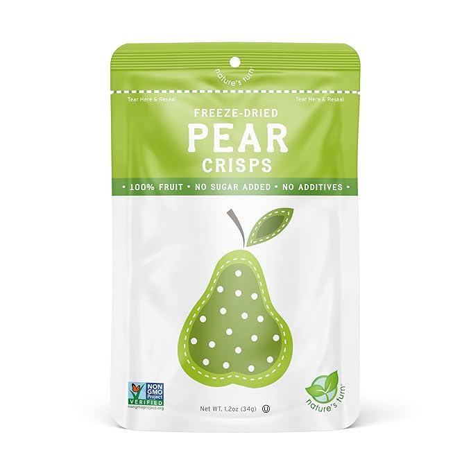 Nature’s Turn Freeze-Dried Pear Crisps – Healthy Gluten-Free Crispy &amp Delicious Plant-Based Snack Ideal for Cereal Smoothies School Lunches &amp On-the-Go Bags of 6 (1.2 oz Each)