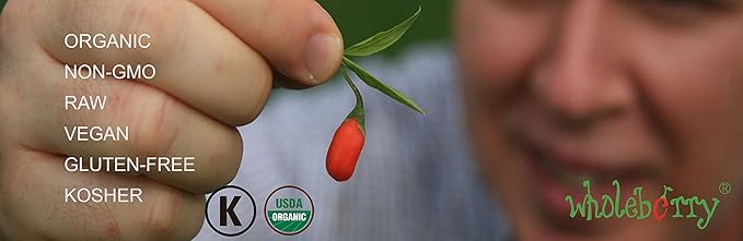 Wholeberry organic wolfberry gouqi Goji berries 32oz| Raw Vegan Gluten Free Super food High in Plant Based Protein Dietary Fiber Vitamin A &amp Iron | Large…