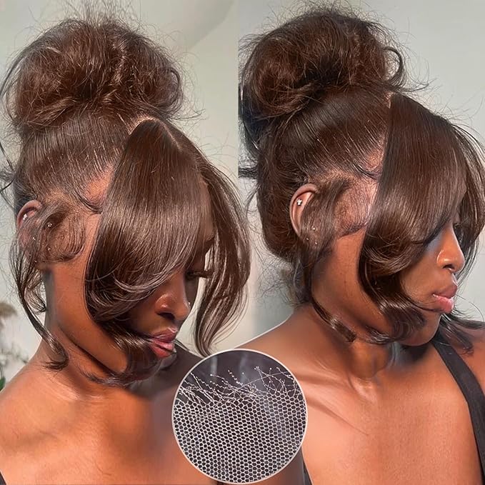 5x5 SKINLIKE Real HD Lace Closure Wig Body Wave 200% Density 0.10mm Ultra-thin Swiss Lace Pre-plucked Bleached Small Knots With Baby Hair Choaolate BrownHuman Hair Wigs 18 Inch