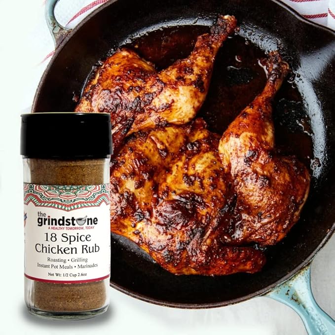 The Grindstone Chicken Rub 18 Spices Perfect for grilling tandoor roast broil 3.50 oz. Glass Jar Pack of 2