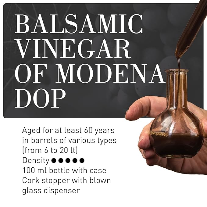 La Secchia - 1959 Traditional Extra Aged 60 Years Old Balsamic Vinegar of Modena DOP 100ml Bottle with a Glass Blown Spout Top and a 64 Page Cookbook Italian Balsamic Vinegar Aged