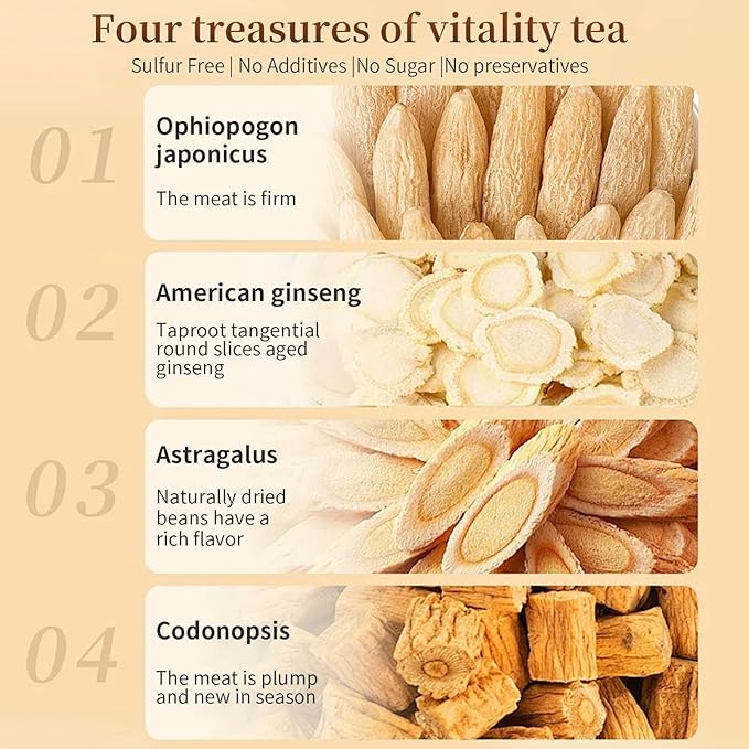 Baihuatang Ginseng Four Treasures Tea 40bags Chinese Herbal Tea Ophiopogon Astragalus Root Codonopsis Root （dang shen) Ginseng tea 黄芪 麦冬 西洋参 党参 元气四宝茶