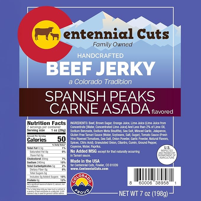 Centennial Cuts Beef Jerky – Spanish Peaks Carne Asada High Protein 7 oz Snack