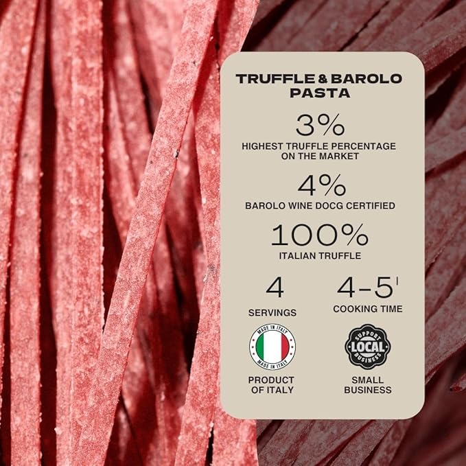 TRFL Truffle &amp Barolo Wine Tagliolini – Artisanal Italian Egg Pasta Noodles 3% Truffle Grains and 4% Barolo Wine Handcrafted in Alba Italy – Gourmet Gift 4 Servings 8.8 oz (250g)