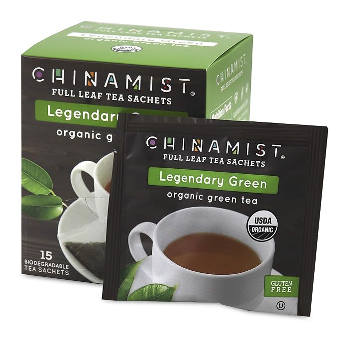 China Mist - Legendary Green Organic Full Leaf Tea Sachet 15 count box - Biodegradable and Individually Wrapped (6 Pack)