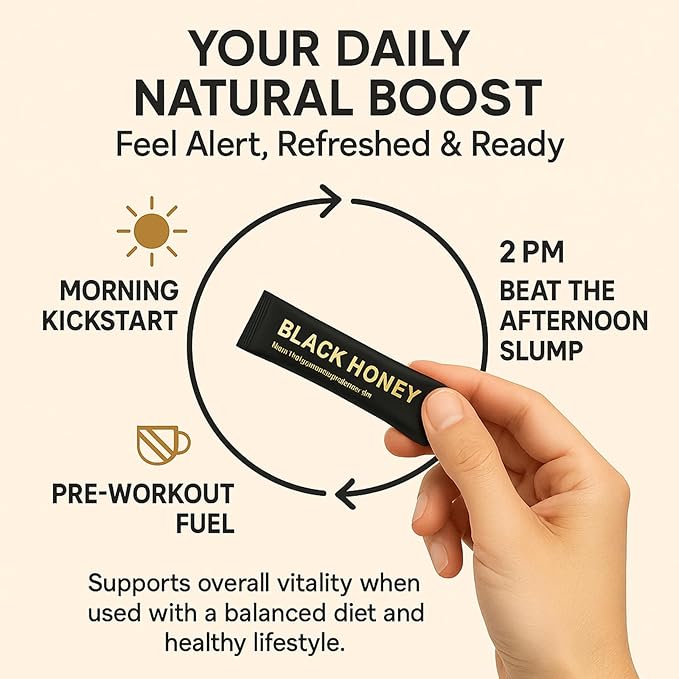 Black Honey Sticks Natural Energy &amp Vitality Packs – Raw Organic Honey with Maca Ginseng &amp Black Ginger Extracts Travel-Size Sachets Male Wellness &amp Daily Support (Box of 10)
