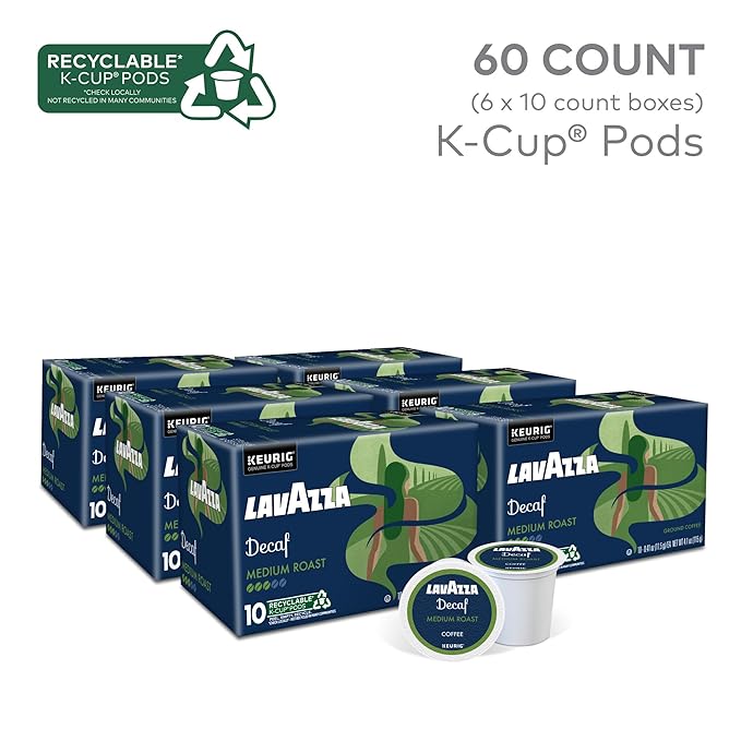 Lavazza Decaf Single-Serve Keurig K-Cup Pods Medium Roast Coffee 60-Count Box (6 Packs of 10)