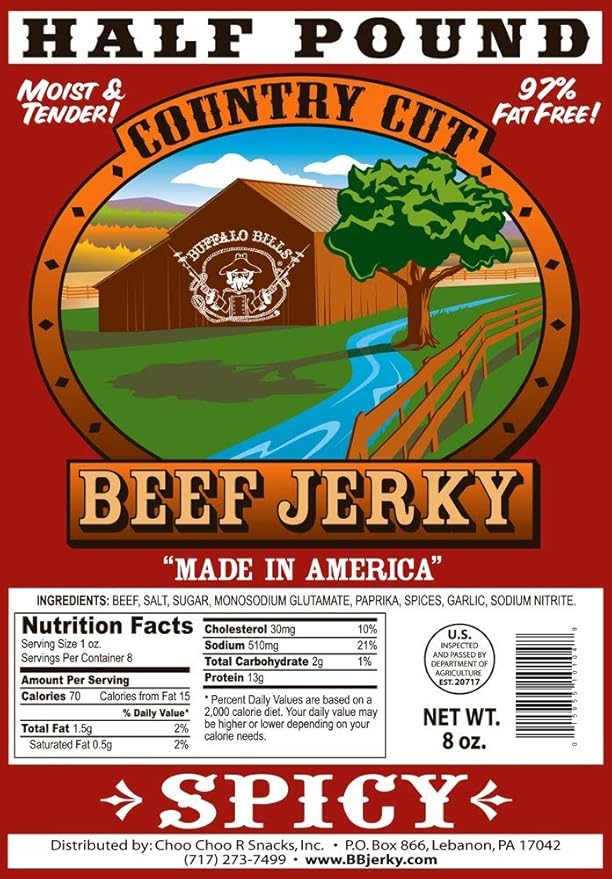 Buffalo Bills 8oz Spicy Country Cut Beef Jerky Pack (moist &amp tender spicy beef jerky)