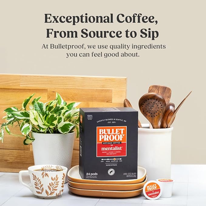 Bulletproof The Mentalist Medium-Dark Roast Single-Serve Pods 24 Count Clean Coffee Tested for Toxins Packaging May Vary