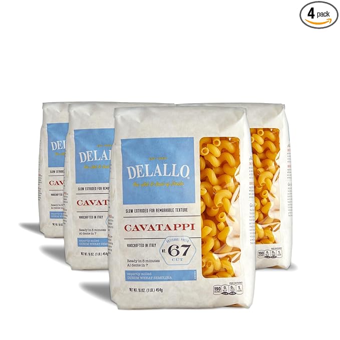 DeLallo Cavatappi Pasta 1 Pound Bag Made with Only 100% Durum Wheat Semolina Flour Spiral Shape Noodles Made in Italy 4 Pack