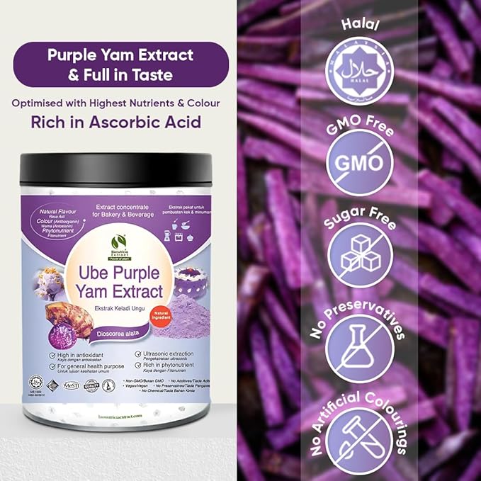 Bionutricia Ube Purple Yam 20:1 Extract Powder 7oz No Artificial Flavor &amp Color Premium Natural Beverage Pastries &amp Baking Ingredient Non GMO Pure Extraction