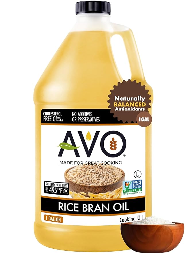 AVO Rice Bran Oil for Cooking or Frying 1 Gallon NON-GMO No Preservatives High Smoke Point 490°F Rice Oil