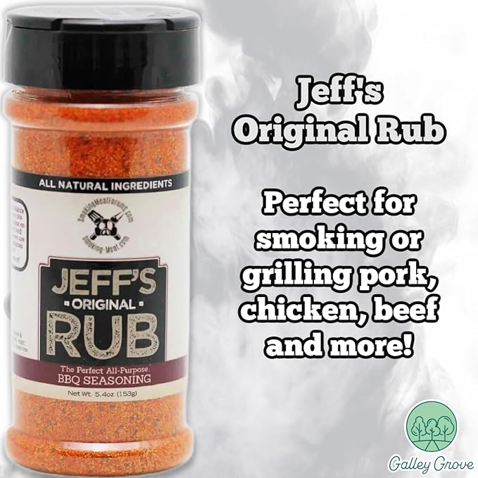 Jeff's Original Rub All-Purpose BBQ Seasoning 5.4 oz Bottle (2-Pack) Grill or Smoker - Pork Chicken Ribs Brisket Steak Seafood Vegetables - Bundle With Galley Grove Sugar-Free Breath Mints