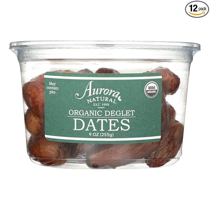 Aurora Products Organic Dates 9-Ounce Tubs (Pack of 6)