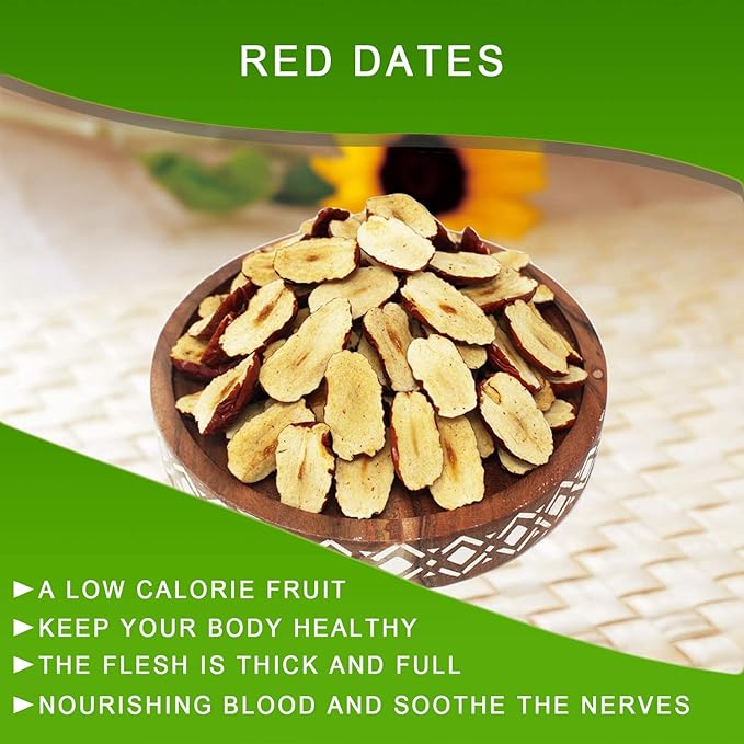 DABC OAK LAND Dried Jujube Red Dates slices High Nutrition and High Vitamin Red Jujube Dates Slice Snacks Dried Fruit Sweet Jujube Packed In USA 特级红枣片 (Dried Dates Slices 2 Pound)