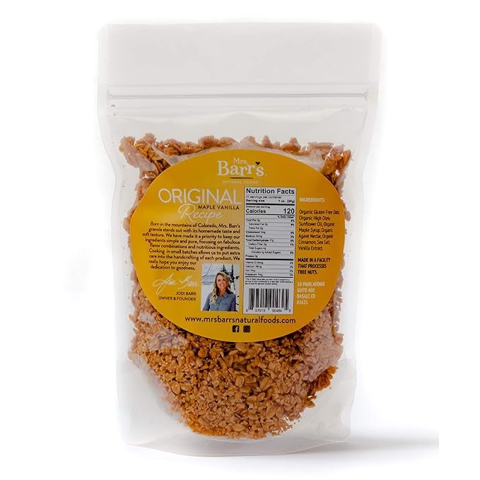 Mrs. Barr’s Natural Foods Granola | Maple Vanilla | Certified Organic Gluten Free Oats | Soft Texture | Small Batch | Gourmet Quality | Real Ingredients | 10 Ounces (3 Pack)