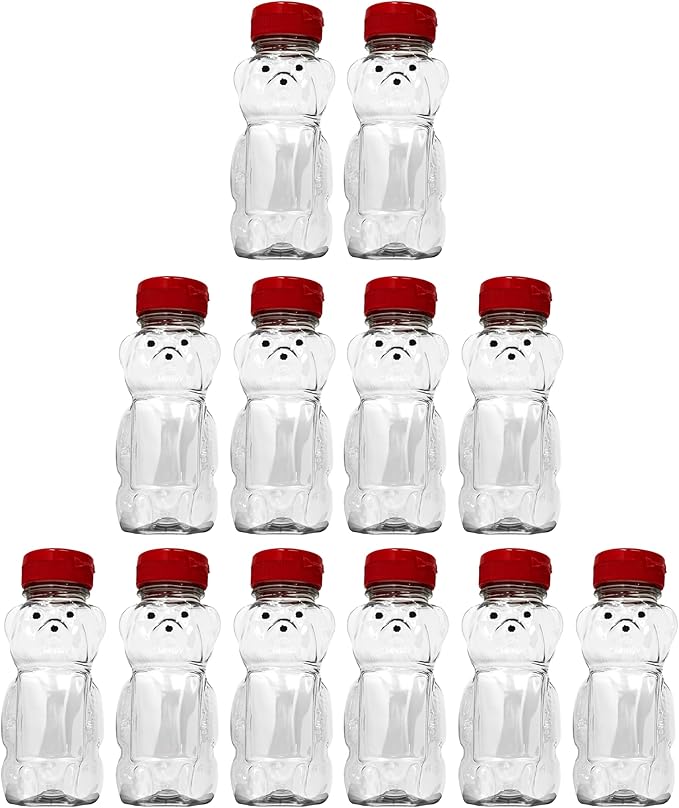 12 Ounce Clear Plastic Squeezable Honey Bears with Sealable Flip Top Lids - BPA Free Hand Wash Only (Red 12 Pack)