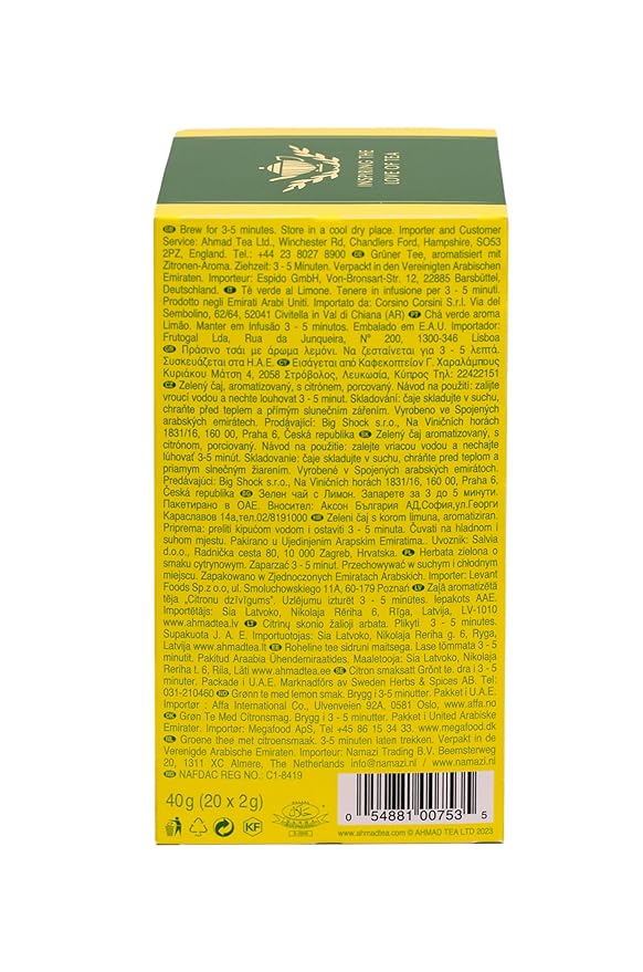 Ahmad Tea Lemon Green Tea 20-Count Boxes (Pack of 6)