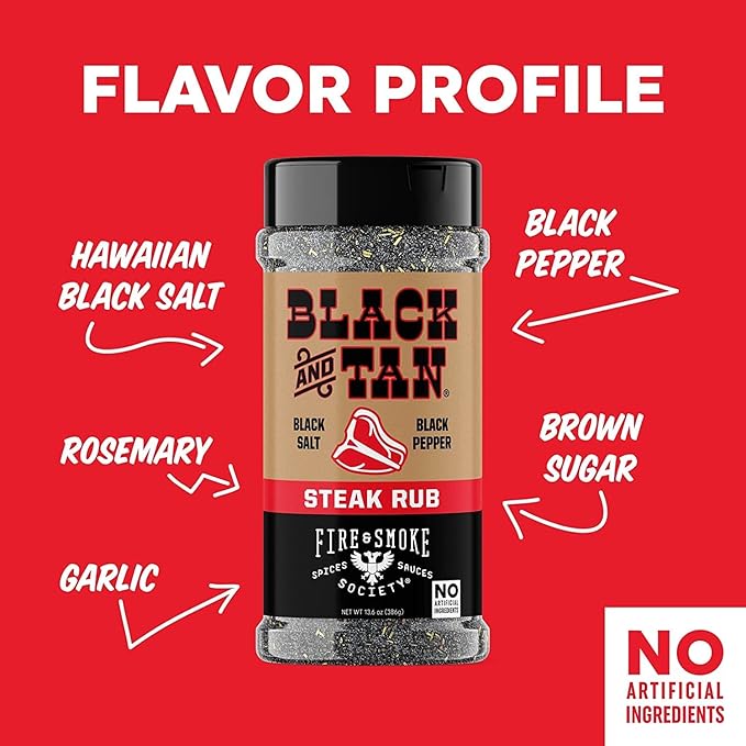 Fire &amp Smoke Society Black &amp Tan Steak Seasoning | BBQ Rubs Steak Rub for Smoking and Grilling Meat | Steaks Brisket Burgers Dry BBQ Rubs and Spices | XL 13.6 oz (2-Pack)
