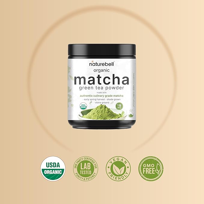 Organic Matcha Green Tea Powder 1 Pound | Unsweetened with Zero Sugar Culinary Grade Potent Early Spring Leaf Harvest Fine Stone Ground – Vegan All Purpose Great for Matcha Latte