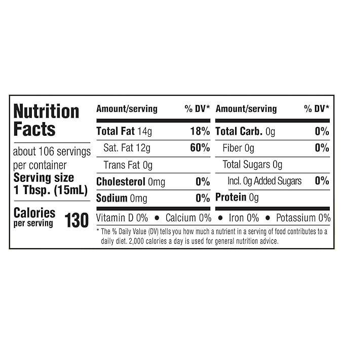 Organic Unrefined Virgin Coconut Oil with No Artificial Flavors or Preservatives (54 Fl Oz)