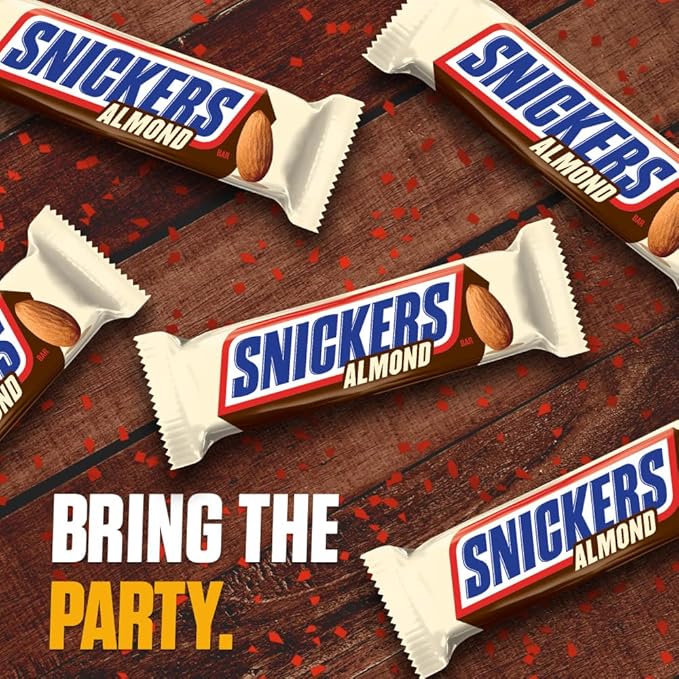 SNICKERS Candy Almond Milk Chocolate Bars Bulk Pack 1.76 oz Bars (Pack of 24)