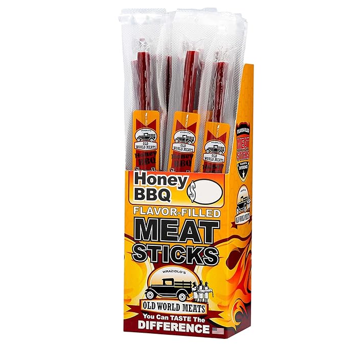 Old World Meats Meat Sticks 110 Calories Keto Low Carb 1g Sugar Fuelings 20 Pack 1 ounce sticks (Honey BBQ (Barbecue))