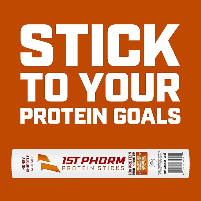 1st Phorm Meat Sticks Honey Chipotle 18G Protein per Serving USA Raised Lean Beef and Pork High Protein Snacks Gluten Free No Msg or Nitrates Individually Wrapped 15 Count