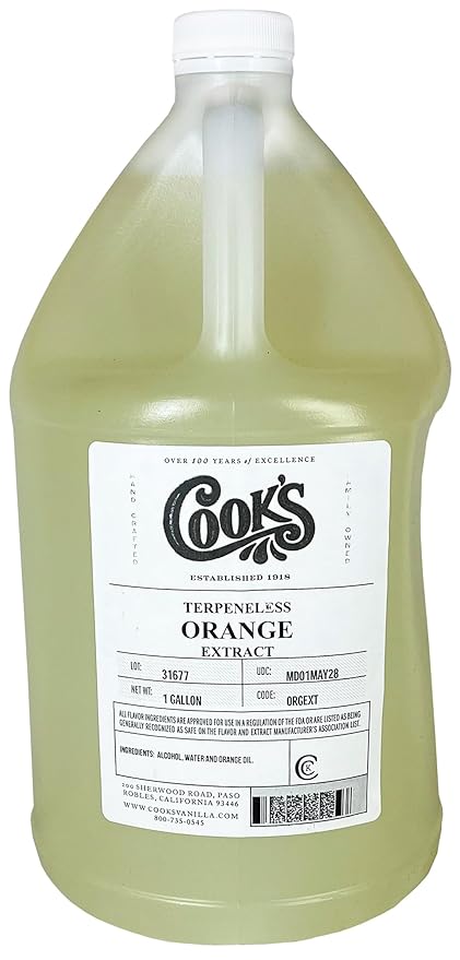 Cook's Pure Orange Extract From Florida Oranges | For Ice Cream Cakes Breads Cookies and Drinks 128 oz (1 Gallon)
