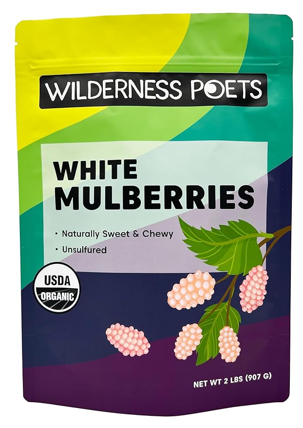 Wilderness Poets White Mulberries - Organic Raw Dried Mulberries - (32 Ounce - 2 Pound)