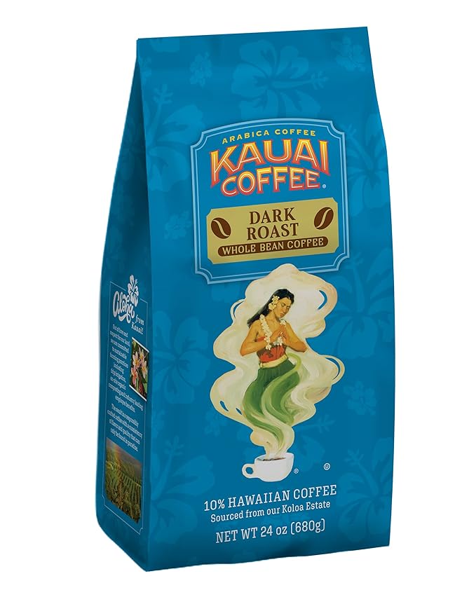Kauai Coffee Whole Bean Coffee – Smooth Non-Bitter Pure Arabica – Nutty Notes and Sweet Chocolate Overtones – Grown on Hawaii's Largest Coffee Farm – Koloa Estate Dark Roast 1 Pack of 24oz