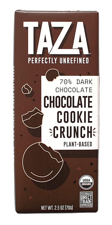 Taza Chocolate Organic Smooth &amp Crunchy Bars 70% Stone Ground Chocolate Cookie Crunch 2.5 Ounces (10 Count) Vegan