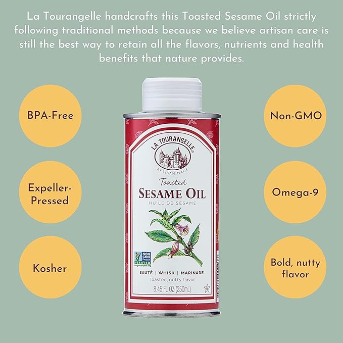 La Tourangelle Toasted Sesame Oil Great for Cooking Add to Noodles Stir-Fry Vegetables Vinaigrettes and Marinades 16.9 Fl Oz (Pack of 2)