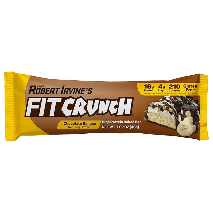 FITCRUNCH Snack Size Protein Bars 6-Layer Baked Bar 4g of Sugar Gluten Free &amp Soft Cake Core (9 Bars Chocolate Banana)