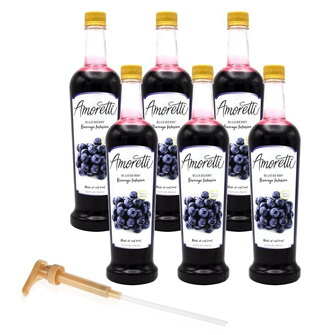 Amoretti - Blueberry Beverage Infusion - Drink Mix &amp Water Enhancer with Pump for Flavoring Cocktails Waters Teas and other Beverages Preservative Free
