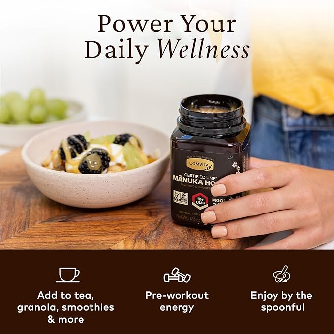 Comvita Manuka Honey UMF 10+ (MGO 263+) - Raw Manuka Honey New Zealand Pure &amp Unpasteurized Superfood for Immune Health Use in Tea Wild Monofloral Non-GMO - 500g (17.6 oz)