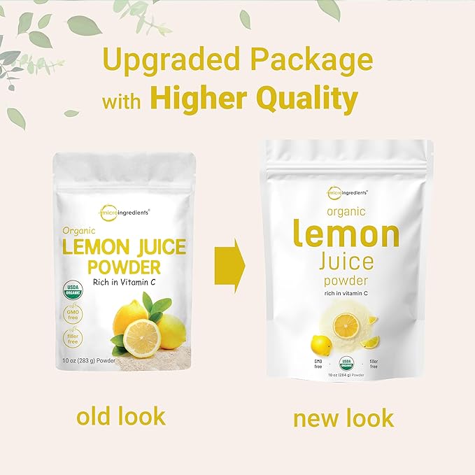 Micro Ingredients Organic Lemon Juice Powder 2 Pack | Cold-Pressed Lemon Source | Natural Vitamin C | No Sugar or Additives | Great for Drinks Smoothies &amp Beverages | Non-GMO Vegan Friendly