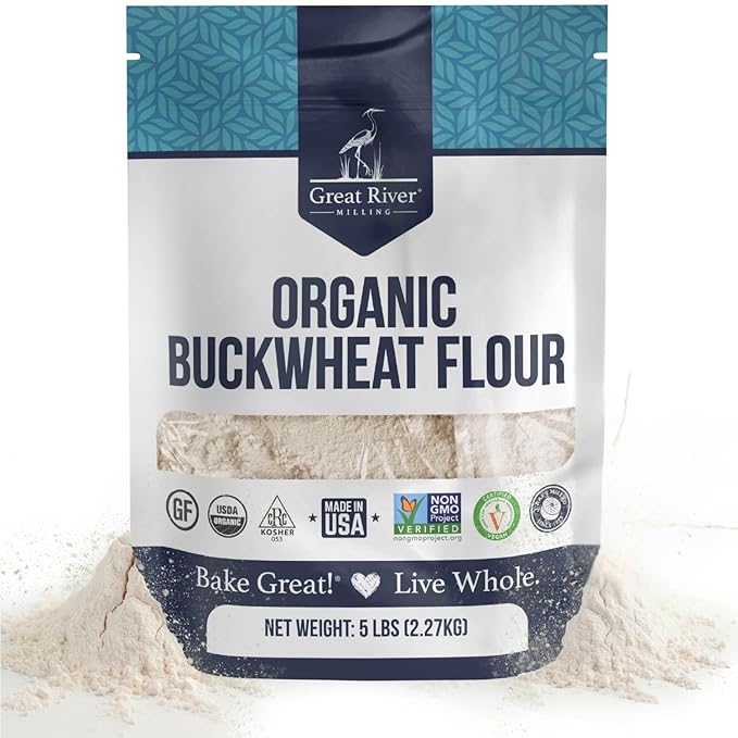 Great River Milling Organic Buckwheat Flour | Gluten Free Flour Alternative | USDA Organic Non-GMO Kosher | Ideal for Crepes Pancakes Waffles Baking &amp More | 5 Lb