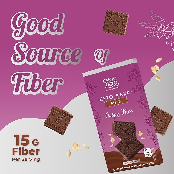 ChocZero Milk Chocolate Crispy Rice Bark No Added Sugar Low Carb High Fiber Keto Friendly No Sugar Alcohols (4 Count 3.2oz Boxes)