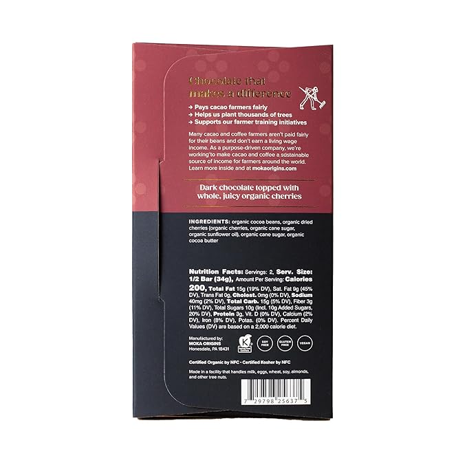 Moka Origins Organic Chocolate Bar Pack – Bean-to-Bar Direct &amp Fair Trade Small-Batch Ethically Sourced Gourmet Artisan Craft Chocolate (12-Pack Cherry)