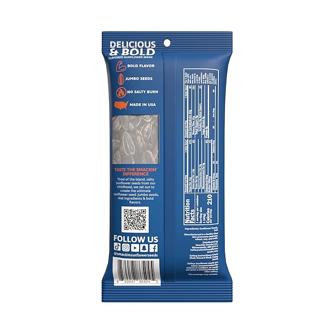 SMACKIN' Sunflower Seeds Roasted Jumbo Small-Batch American Made - Original. 1.5oz bags (36 Pack)