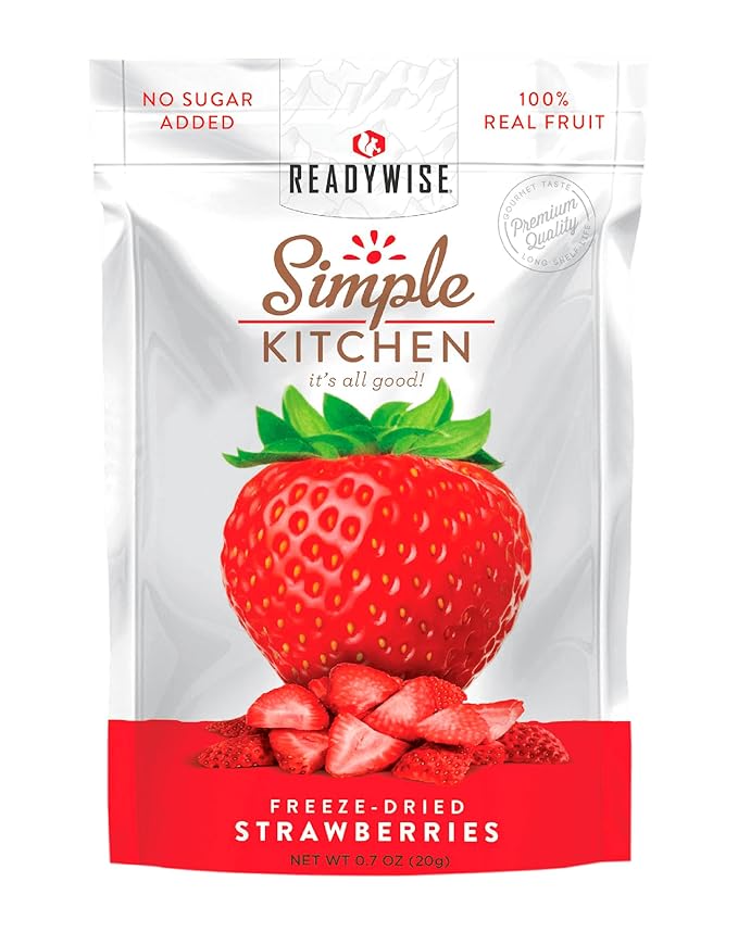 READYWISE - Simple Kitchen Freeze-Dried Strawberries Pack of 1 Vegetarian Gluten Free Snacks Strawberries Dried Fruit Pre Workout Healthy Snacks Camping Backpacking Survival Food