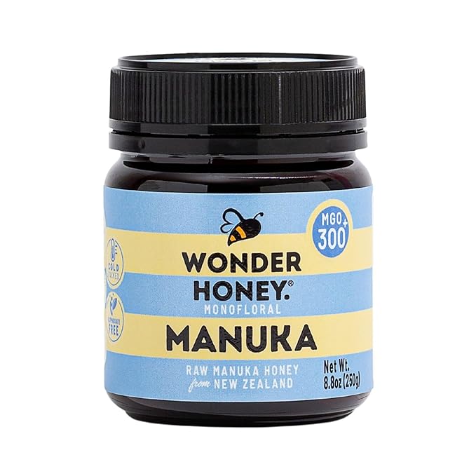 Wonder Honey Raw Manuka Honey New Zealand MGO300 (10+) Tested for 26 Markers Traceable Natural Soothing for Sore Throat Cough - Aids Digestion - Triple Sealed for safety in a Protective Box (8.8oz)