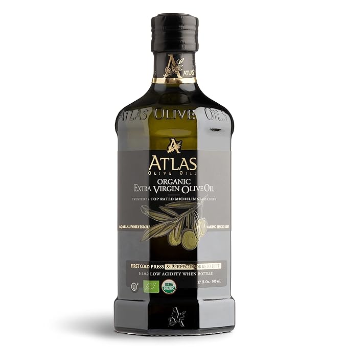 Atlas Organic Cold Pressed Moroccan Extra Virgin Olive Oil Polyphenol Rich | EVOO From Morocco Newly Harvested Unprocessed from One Single Family Farm | Trusted by Award-Winning Chefs | 500 mL